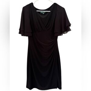 RALPH LAUREN Black Cocktail Dress Flutter Sleeves Women 4P 4 Petite